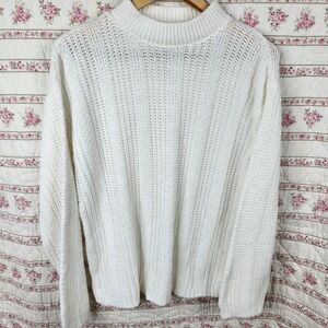 Bobbie Brooks White Knit Sweater Mock Neck Long Sleeve Casual Pullover